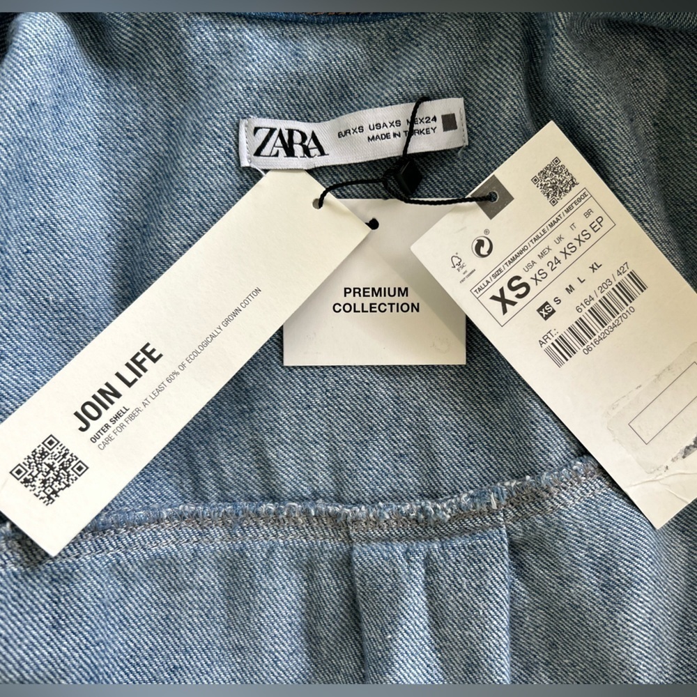 Zara Blue Denim Small Shacket Shirt Jacket Long Sleeve Snap Pockets Women’s NEW - Picture 6 of 10